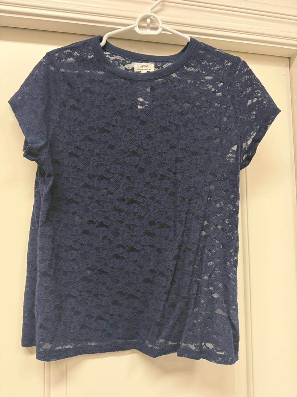 aerie Navy Floral Lace Short Sleeve Tee